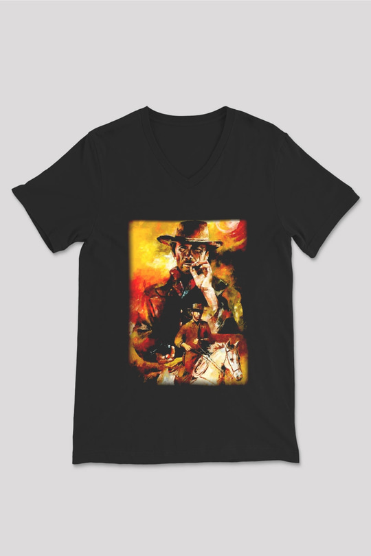 Clint Eastwood Siyah Unisex V Yaka Tişört T-Shirt