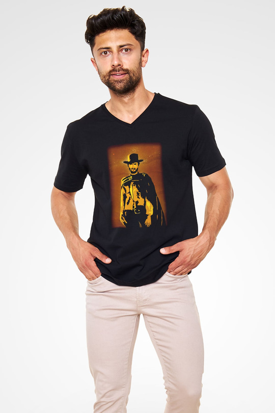 Clint Eastwood Siyah Unisex V Yaka Tişört T-Shirt