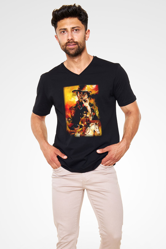 Clint Eastwood Siyah Unisex V Yaka Tişört T-Shirt