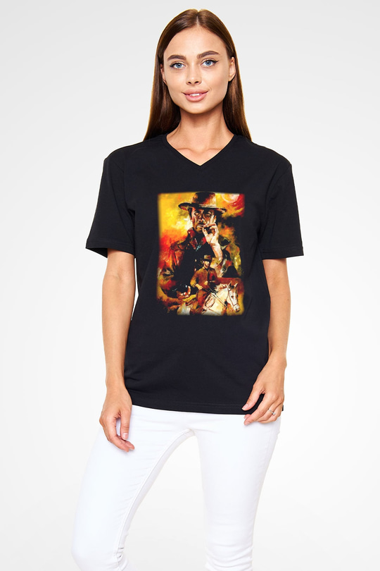 Clint Eastwood Siyah Unisex V Yaka Tişört T-Shirt