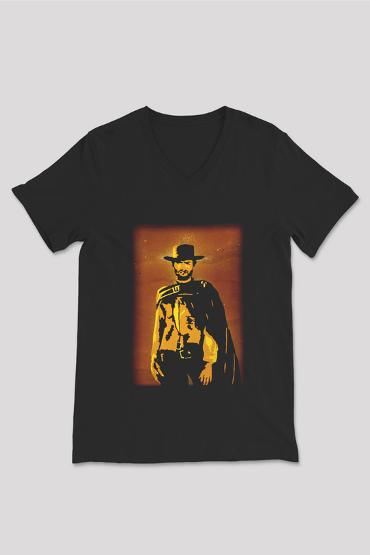 Clint Eastwood Siyah Unisex V Yaka Tişört T-Shirt