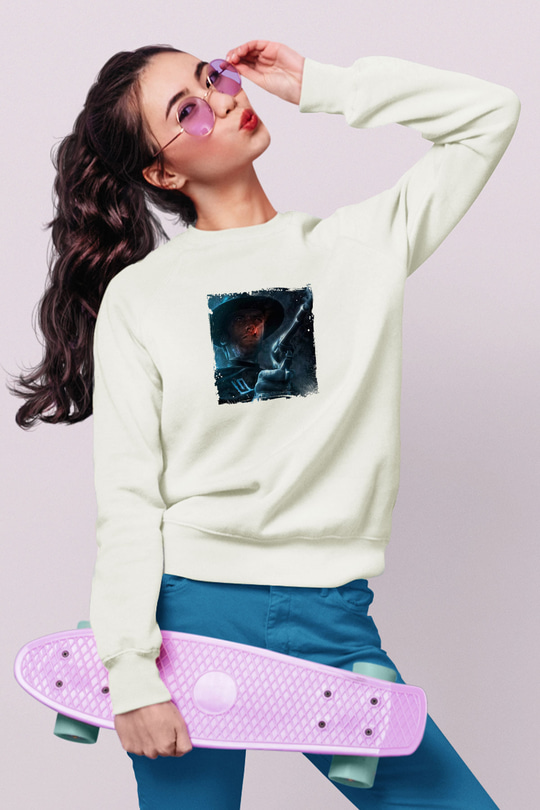 Clint Eastwood Unisex Baskılı Beyaz Sweatshirt