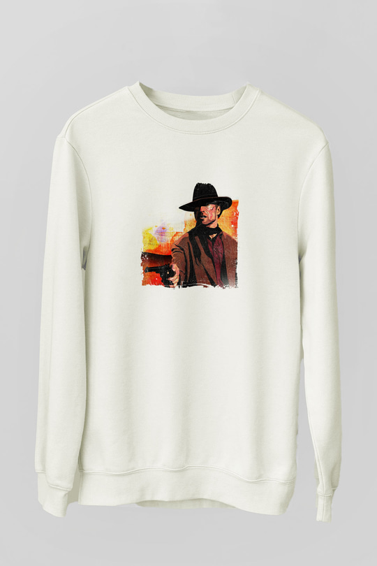 Clint Eastwood Unisex Baskılı Beyaz Sweatshirt