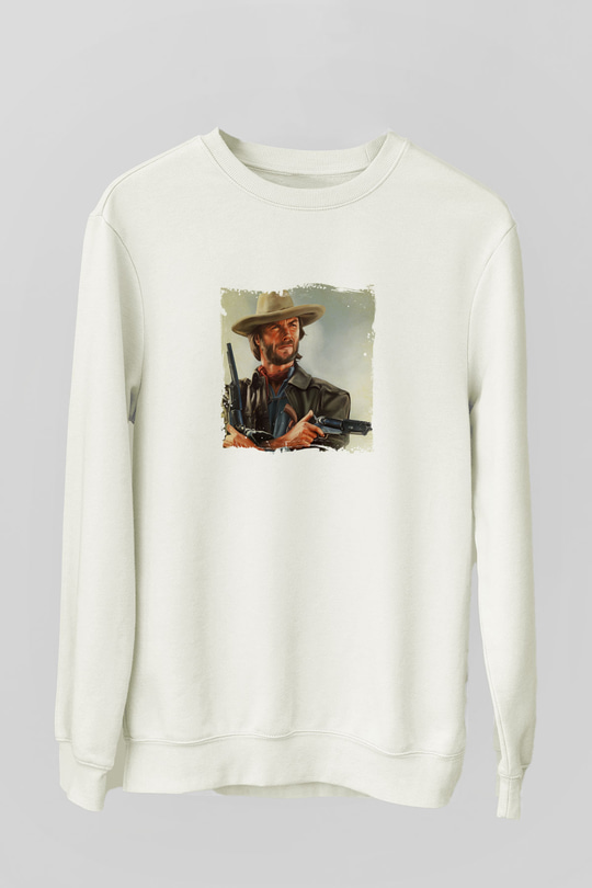 Clint Eastwood Unisex Baskılı Beyaz Sweatshirt