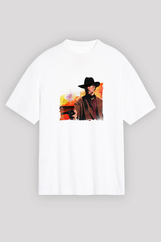 Clint Eastwood Oversize Baskılı Beyaz Tişört