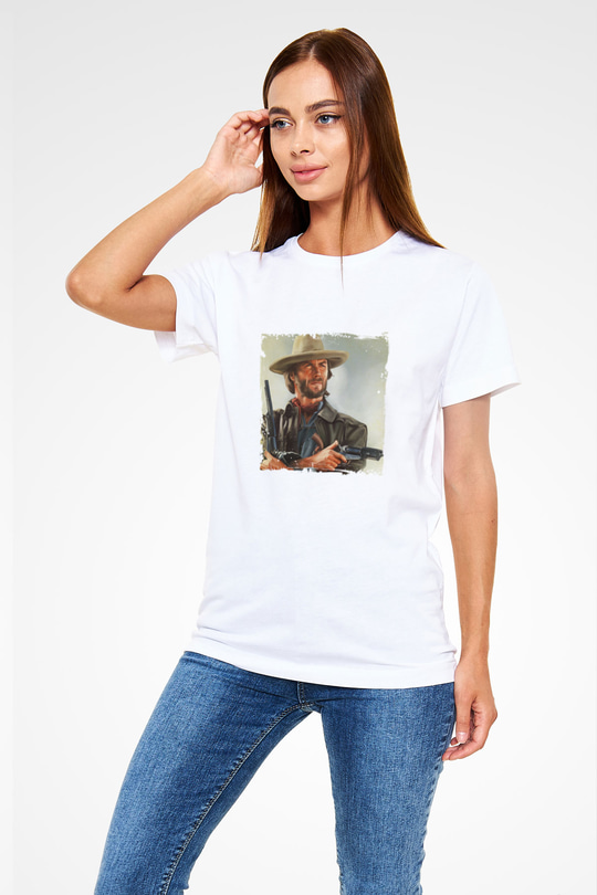 Clint Eastwood Unisex Baskılı Beyaz Tişört