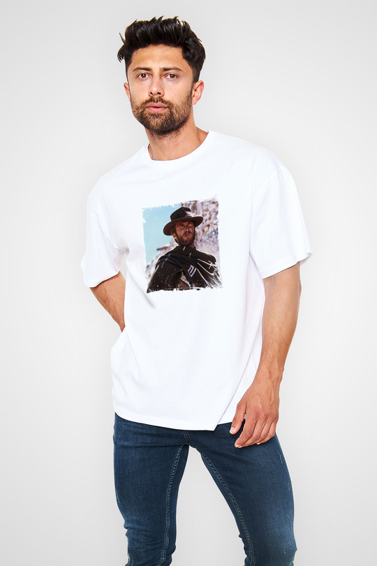 Clint Eastwood Oversize Baskılı Beyaz Tişört