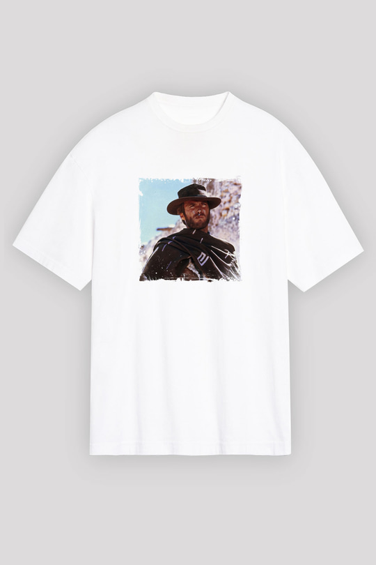 Clint Eastwood Oversize Baskılı Beyaz Tişört