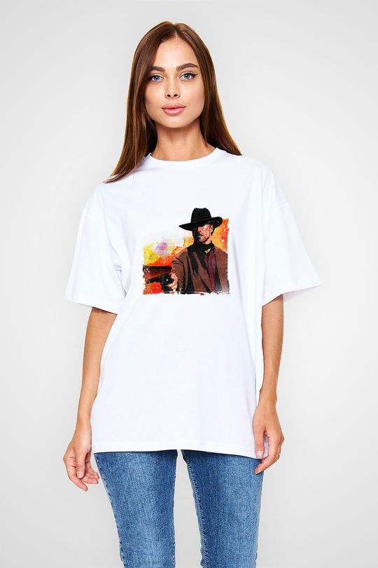 Clint Eastwood Oversize Baskılı Beyaz Tişört