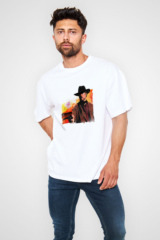 Clint Eastwood Oversize Baskılı Beyaz Tişört