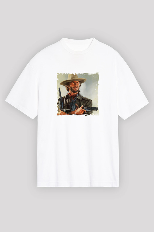 Clint Eastwood Oversize Baskılı Beyaz Tişört