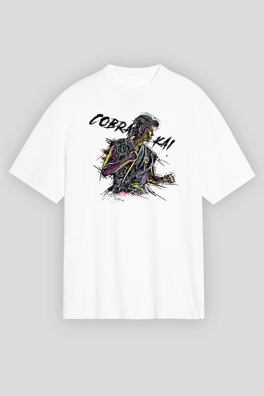 Cobra Kai Baskılı Beyaz Unisex Oversize Tişört - Tshirt