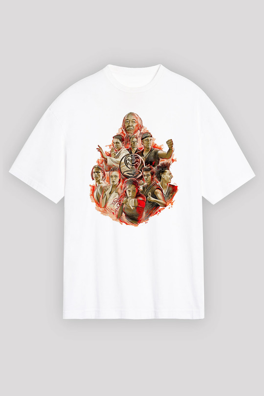 Cobra Kai Baskılı Beyaz Unisex Oversize Tişört - Tshirt