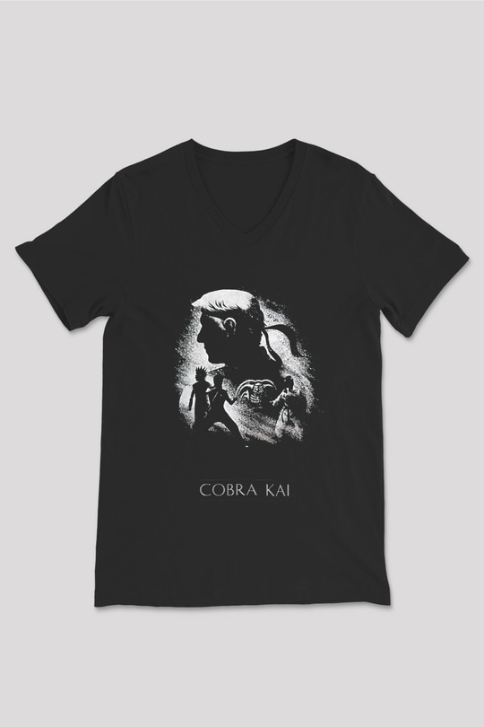 Cobra Kai Baskılı Unisex Siyah V Yaka Tişört - Tshirt