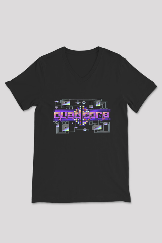 Commodore 64 Baskılı Unisex Siyah V Yaka Tişört - Tshirt