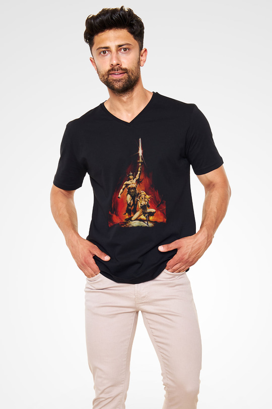 Conan the Barbarian Siyah Unisex V Yaka Tişört