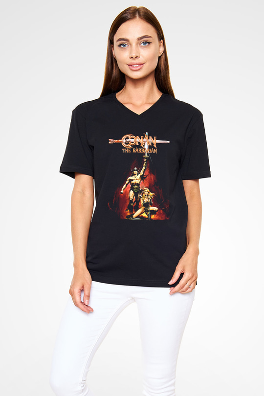 Conan The Barbarian Siyah Unisex V Yaka Tişört