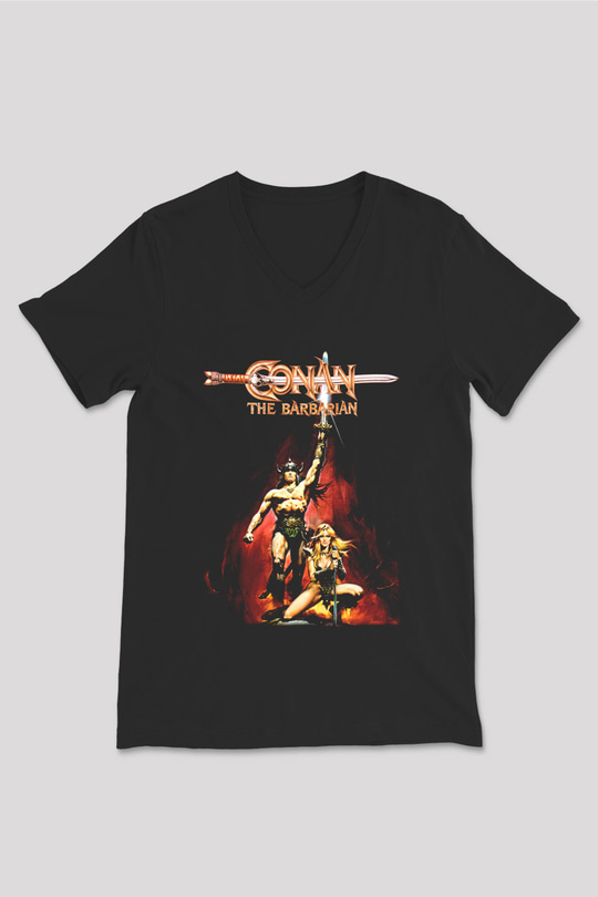 Conan The Barbarian Siyah Unisex V Yaka Tişört