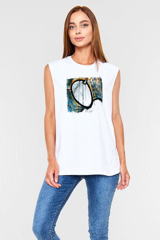 Converge Baskılı Unisex Beyaz Kolsuz Tişört