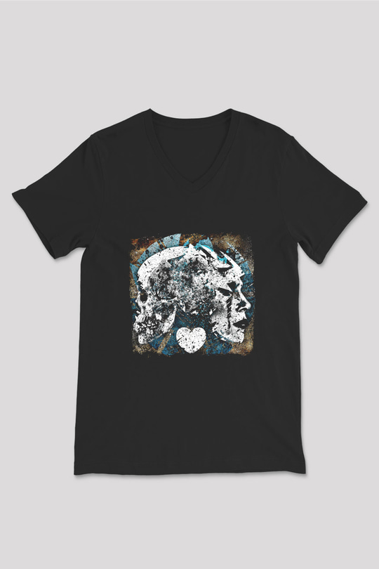 Converge Baskılı Unisex Siyah V Yaka Tişört