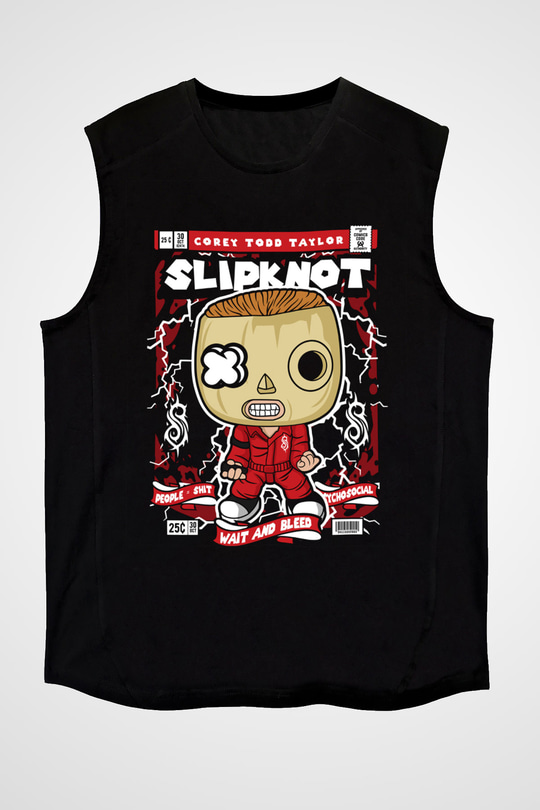 Corey Taylor Slipknot Baskılı Unisex Siyah Kolsuz Tişört