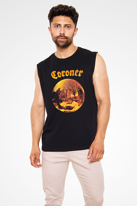 Coroner Baskılı Unisex Siyah Kolsuz Tişört