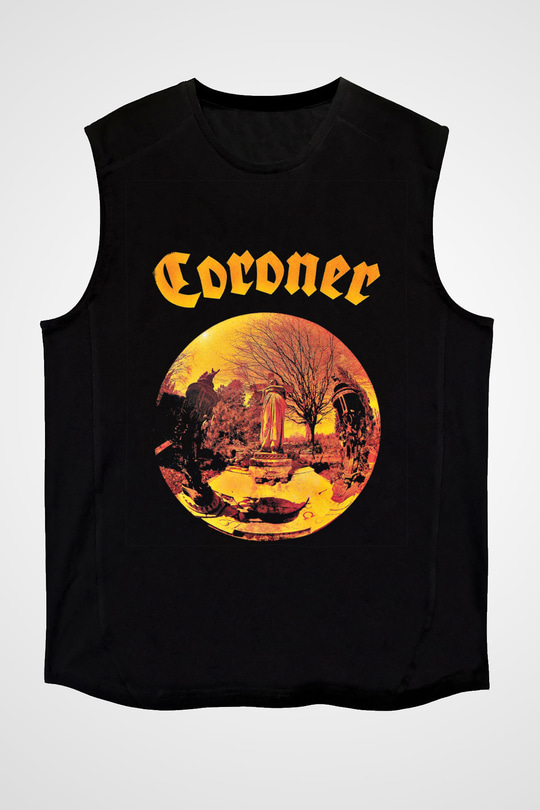 Coroner Baskılı Unisex Siyah Kolsuz Tişört
