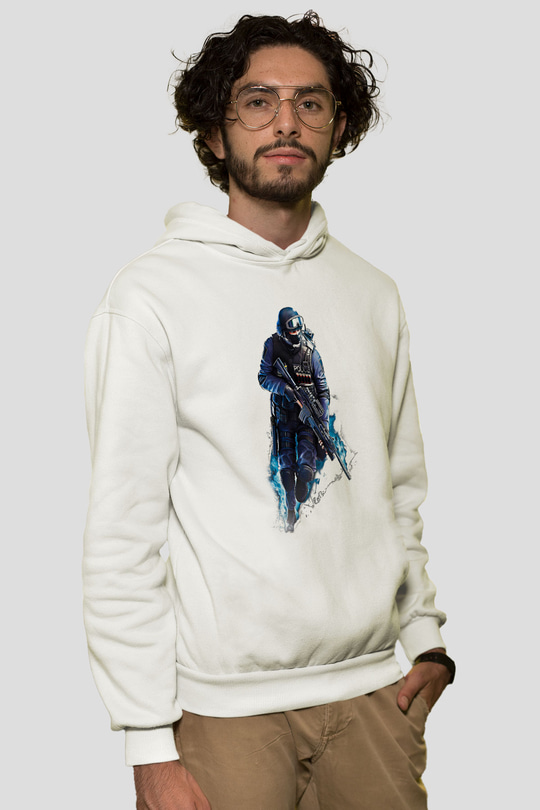 Counter Strike Baskılı Beyaz Unisex Kapüşonlu Sweatshirt