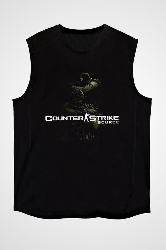 Counter Strike Baskılı Unisex Siyah Kolsuz Tişört - Tshirt