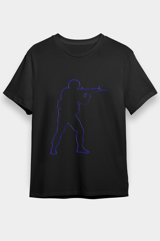 Counter Strike Baskılı Unisex Siyah Tişört - Tshirt