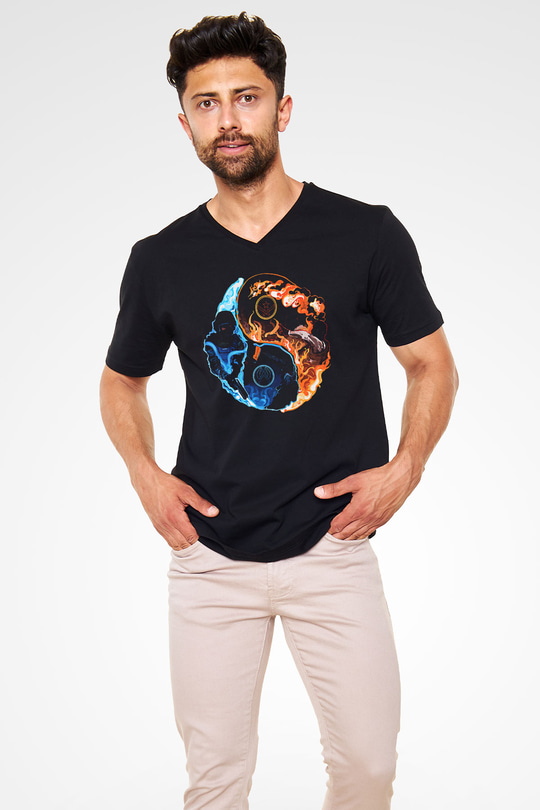 Counter Strike Baskılı Unisex Siyah V Yaka Tişört - Tshirt