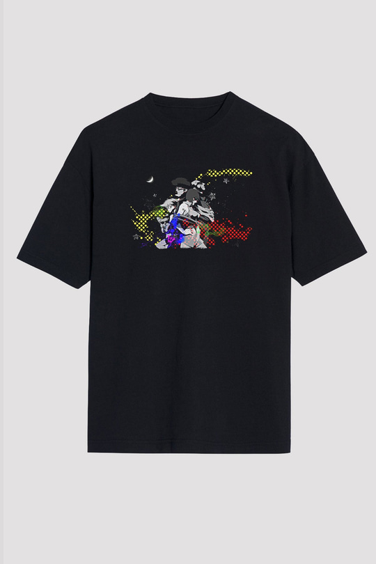 Cowboy Bebop Baskılı Unisex Siyah Oversize Tişört - Tshirt