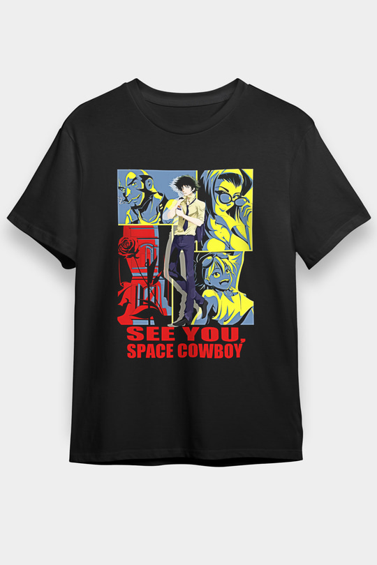 Cowboy Bebop Baskılı Unisex Siyah Tişört - Tshirt