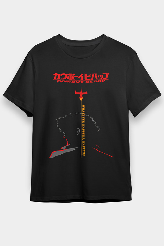 Cowboy Bebop Baskılı Unisex Siyah Tişört - Tshirt