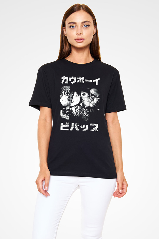Cowboy Bebop Baskılı Unisex Siyah Tişört - Tshirt