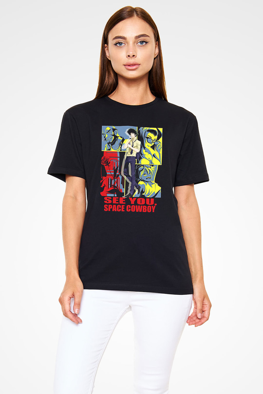 Cowboy Bebop Baskılı Unisex Siyah Tişört - Tshirt