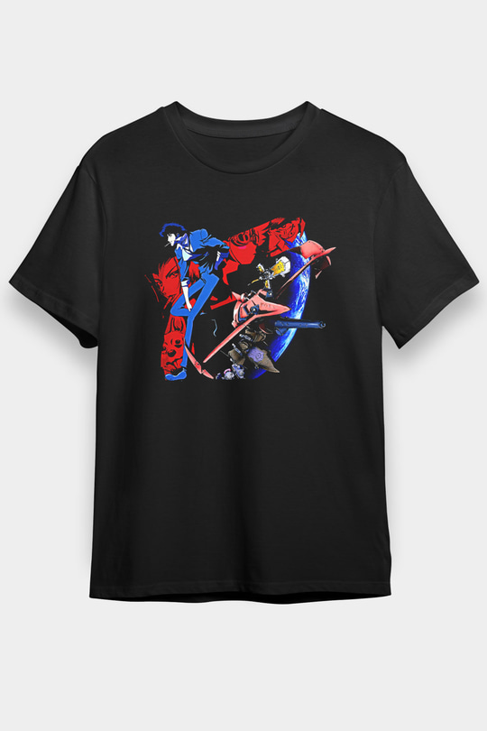 Cowboy Bebop Baskılı Unisex Siyah Tişört - Tshirt