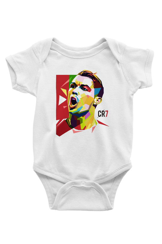 Cristiano Ronaldo Baskılı Beyaz Unisex Bebek Body - Zıbın