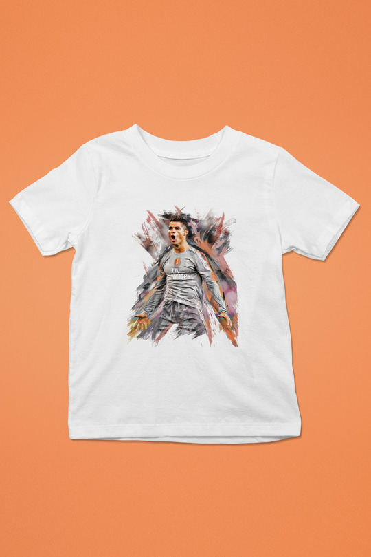 Cristiano Ronaldo Baskılı Beyaz Unisex Çocuk Tişört