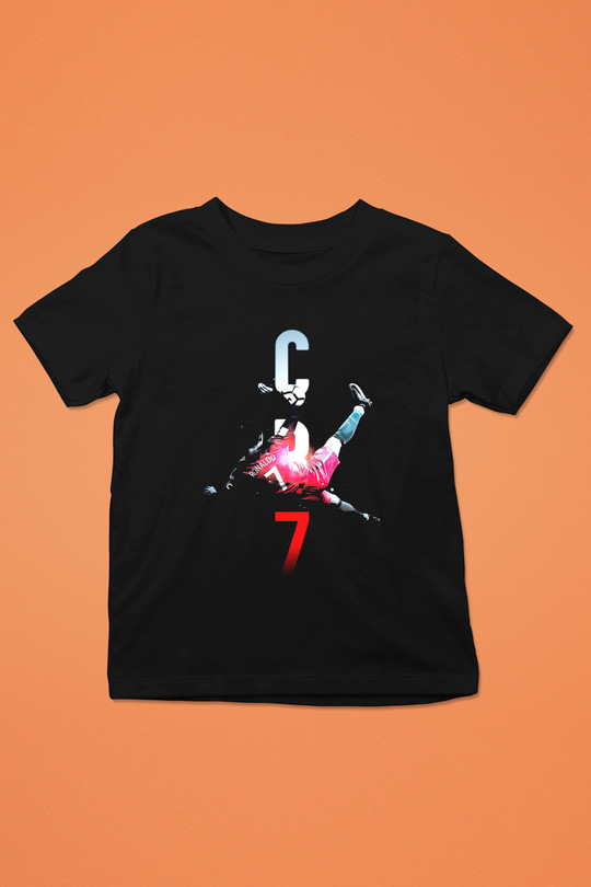 Cristiano Ronaldo Baskılı Siyah Unisex Çocuk Tişört