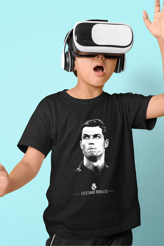 Cristiano Ronaldo Baskılı Siyah Unisex Çocuk Tişört