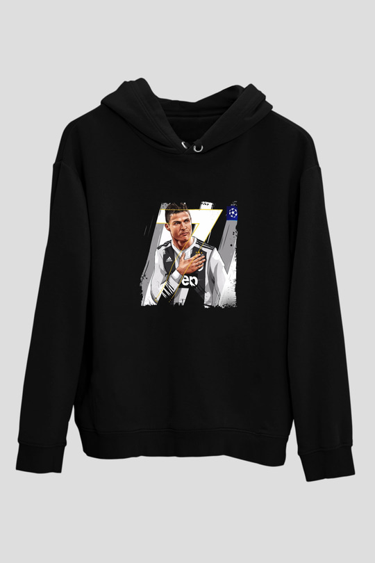Cristiano Ronaldo Baskılı Unisex Siyah Hoodie