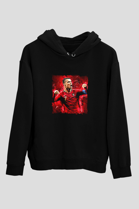 Cristiano Ronaldo Baskılı Unisex Siyah Hoodie