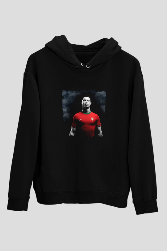 Cristiano Ronaldo Baskılı Unisex Siyah Hoodie