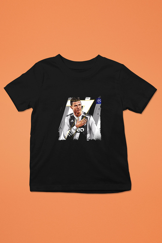 Cristiano Ronaldo Baskılı Unisex Siyah Çocuk Tişört