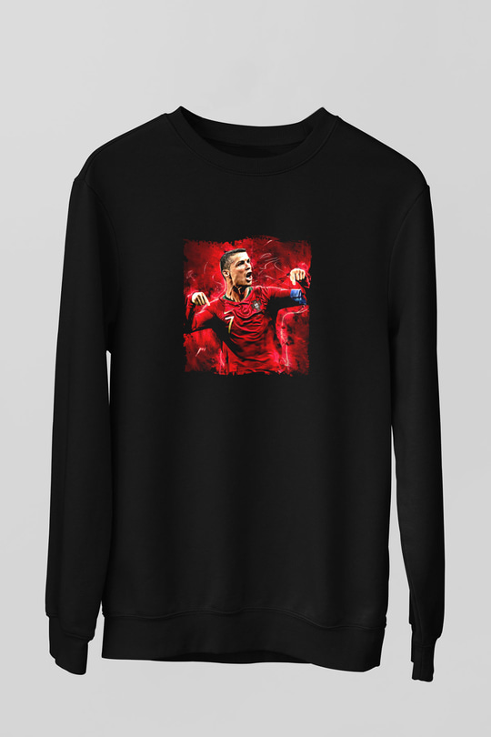 Cristiano Ronaldo Baskılı Unisex Siyah Sweatshirt