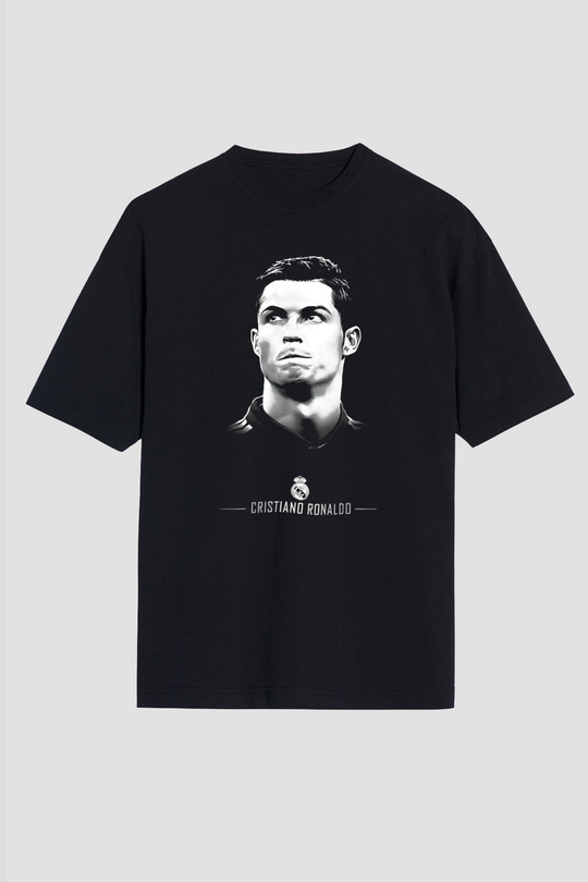 Cristiano Ronaldo Siyah Unisex Oversize Tişört T-Shirt