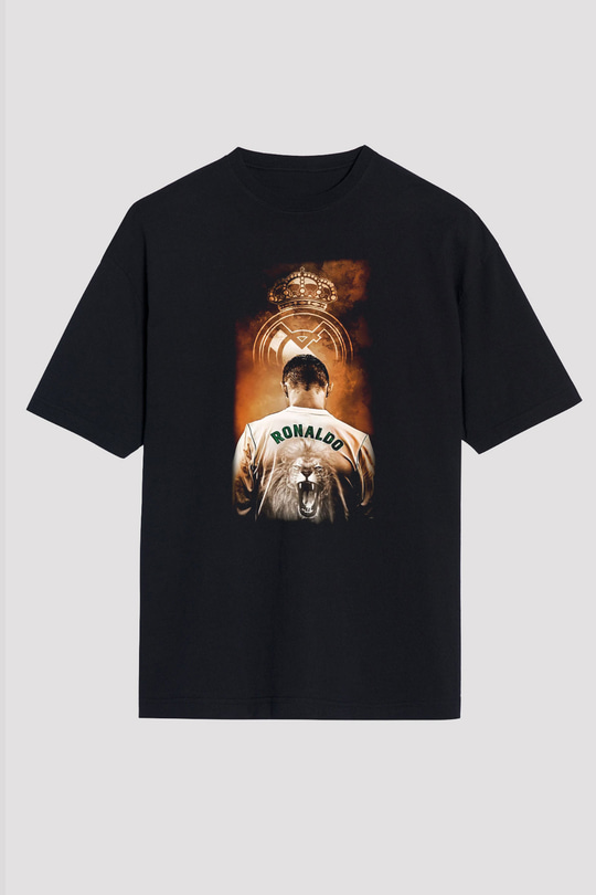 Cristiano Ronaldo Siyah Unisex Oversize Tişört T-Shirt