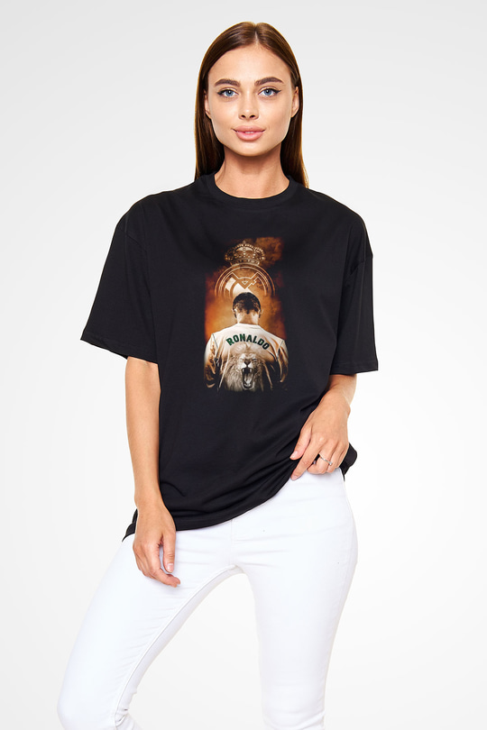 Cristiano Ronaldo Siyah Unisex Oversize Tişört T-Shirt