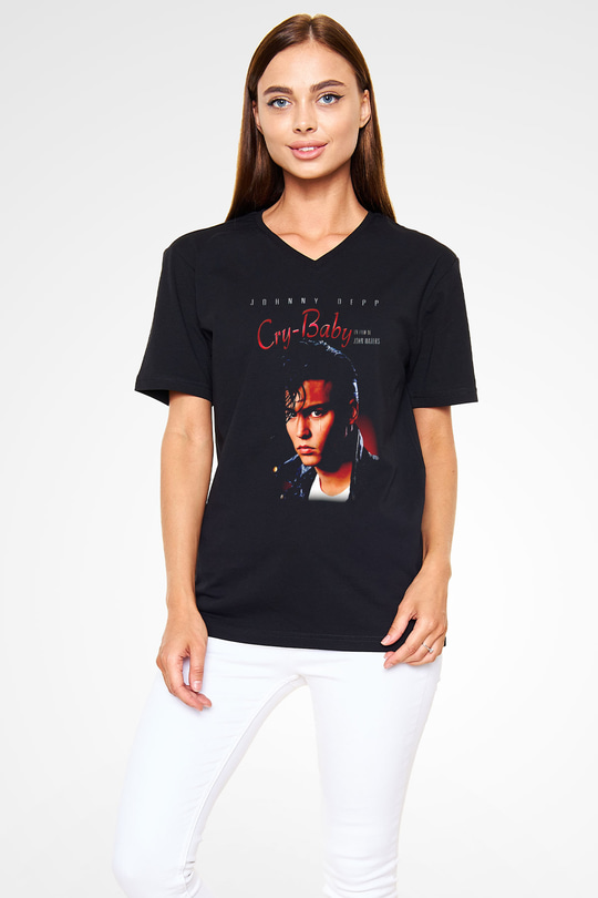 Cry-Baby Siyah Unisex  V Yaka Tişört